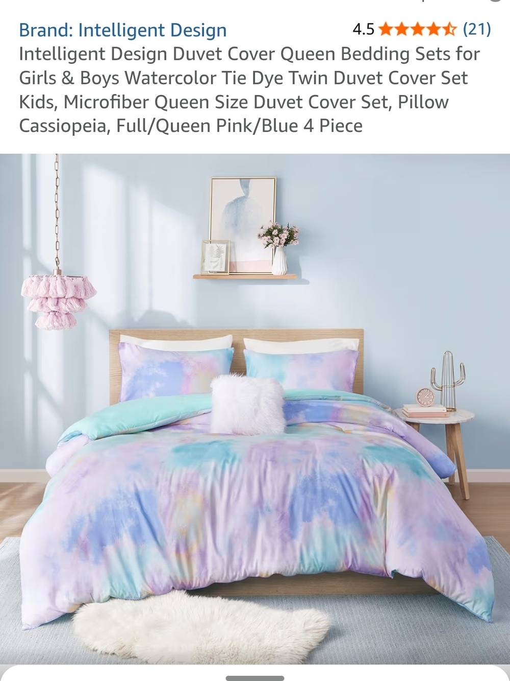 Kohl's Pastel Pink and Blue Watercolor Tie-Dye Duvet Cover Set